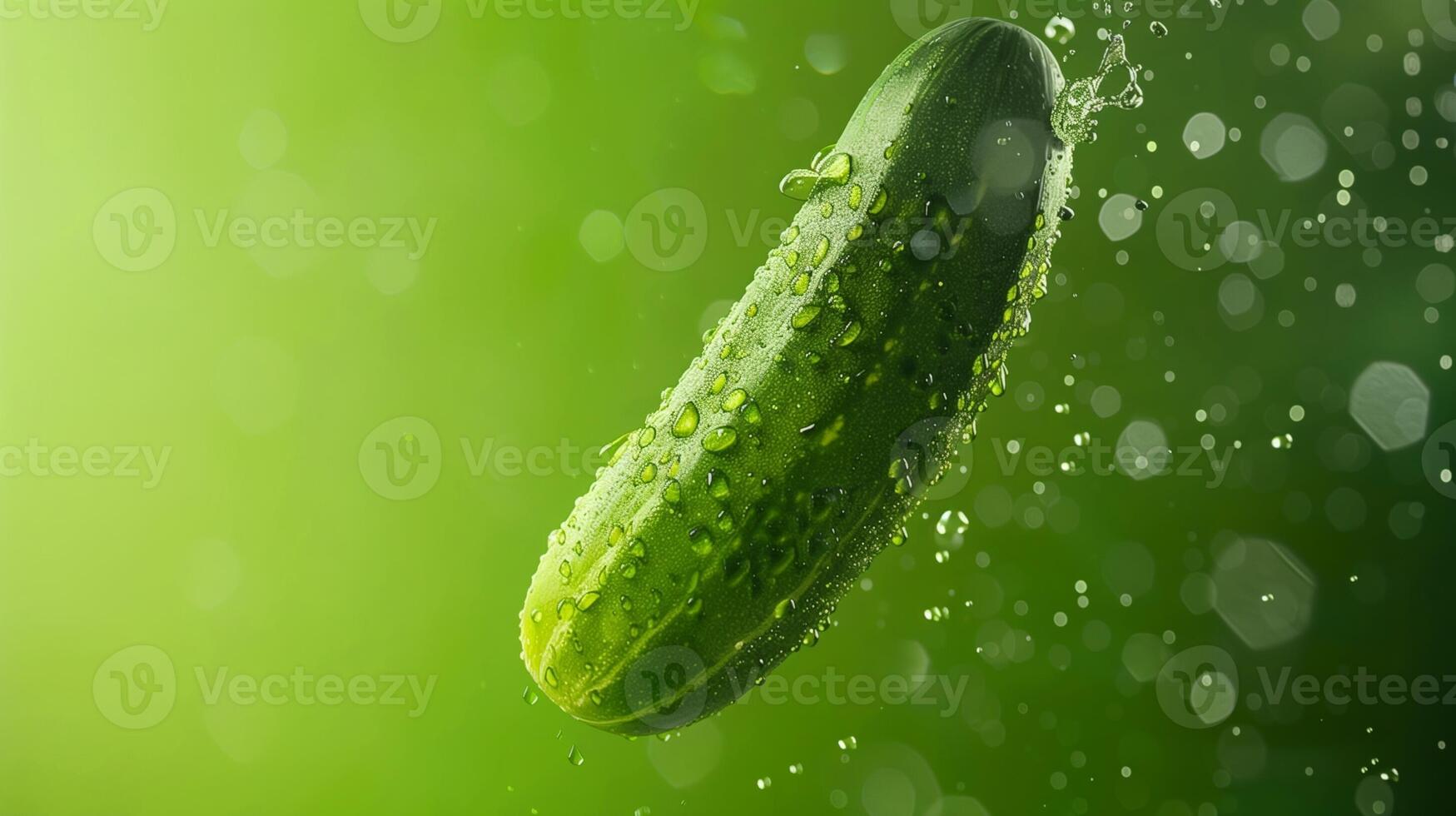 Cucumber vegetable flying in water with bubble natural organic gardening photo