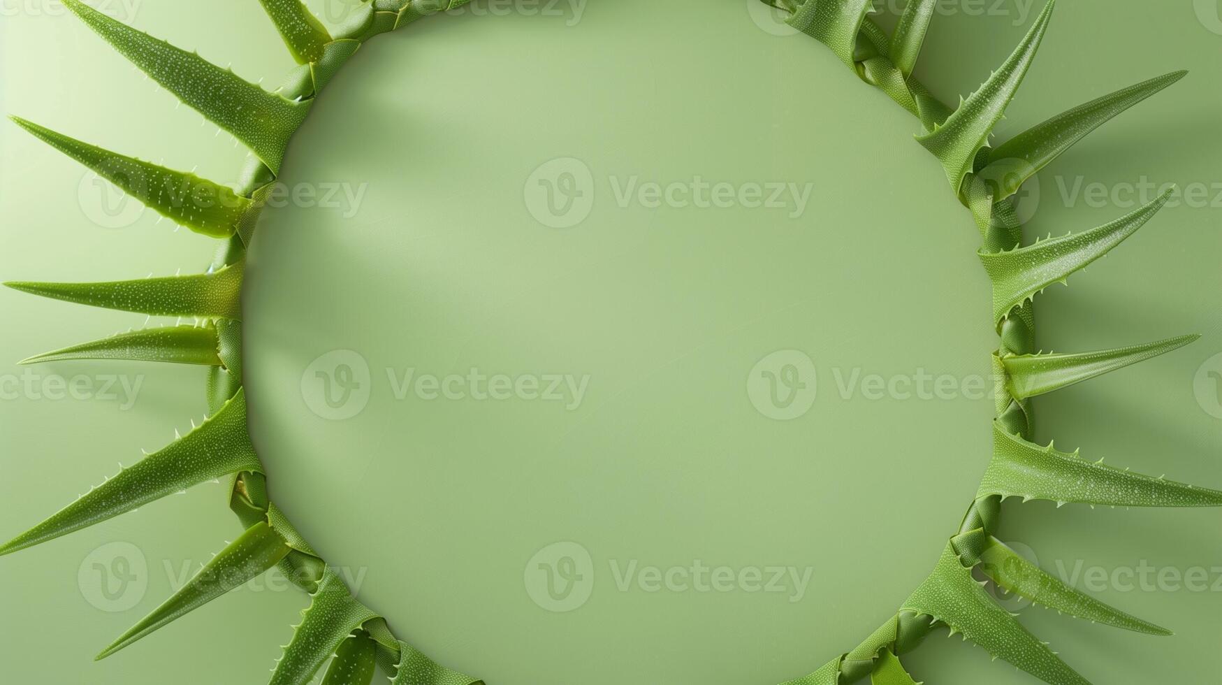 Aloevera leaves organic natural ingredient plant, circular arrangement copy space decoration photo