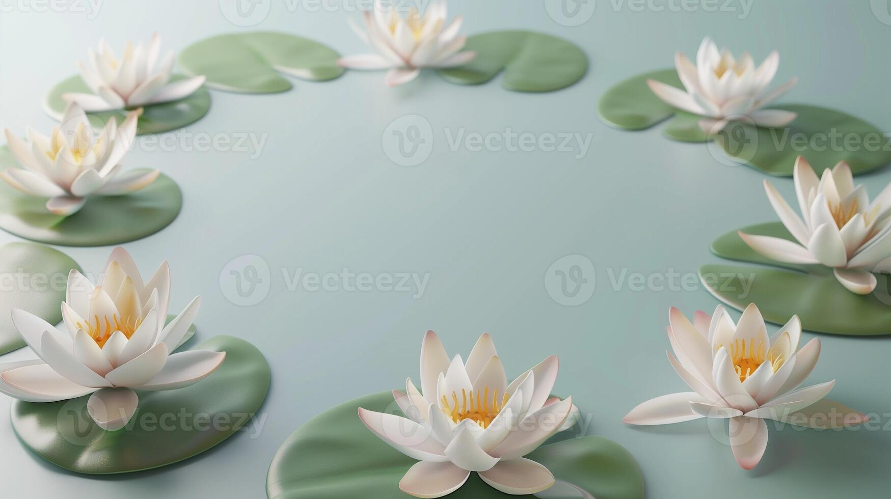 Water lily flower decoration middle blank space for greeting card or poster photo