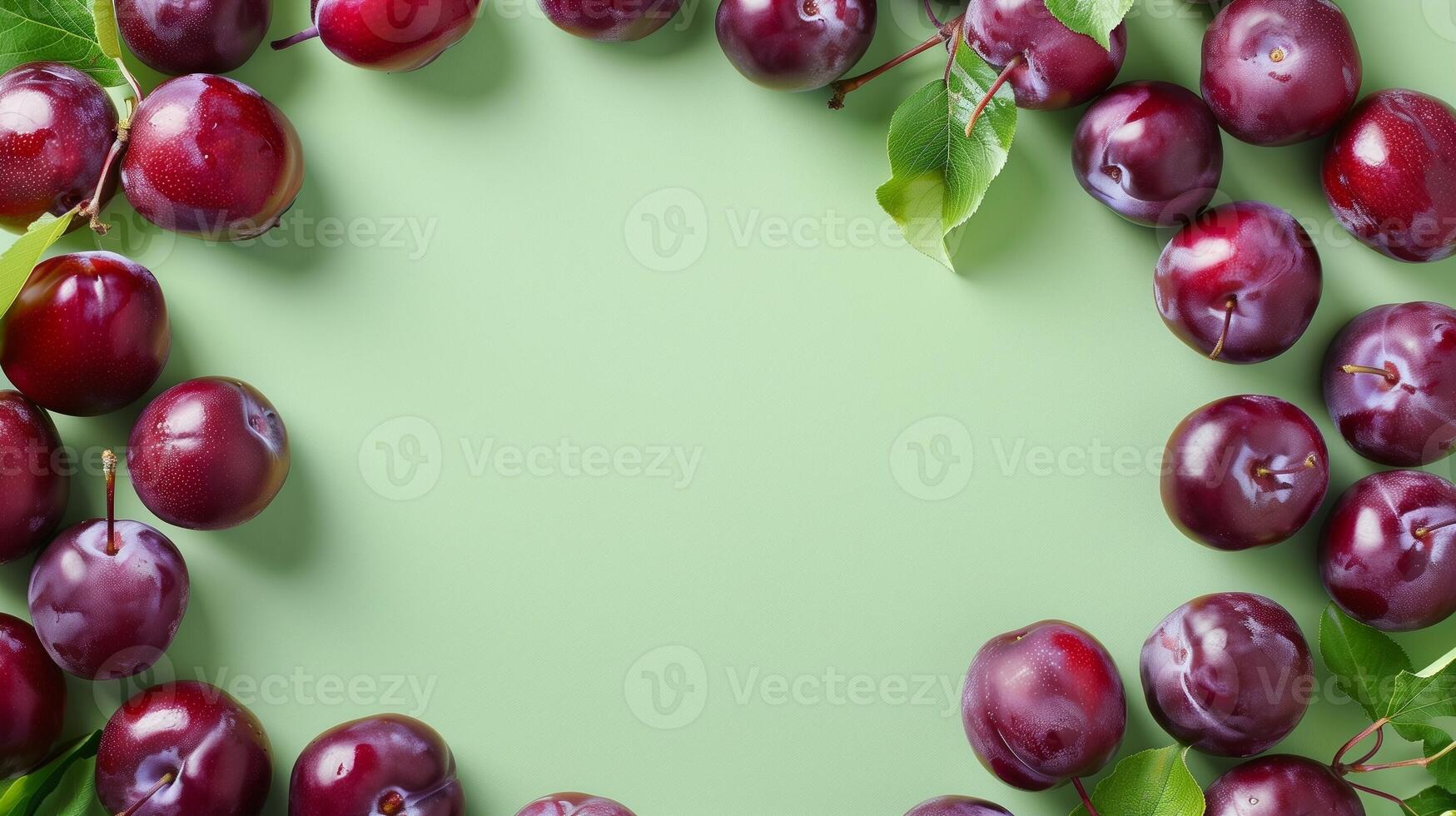 Plum fruit slice organic botanical harvesting copy space blank center circular arrangement photo