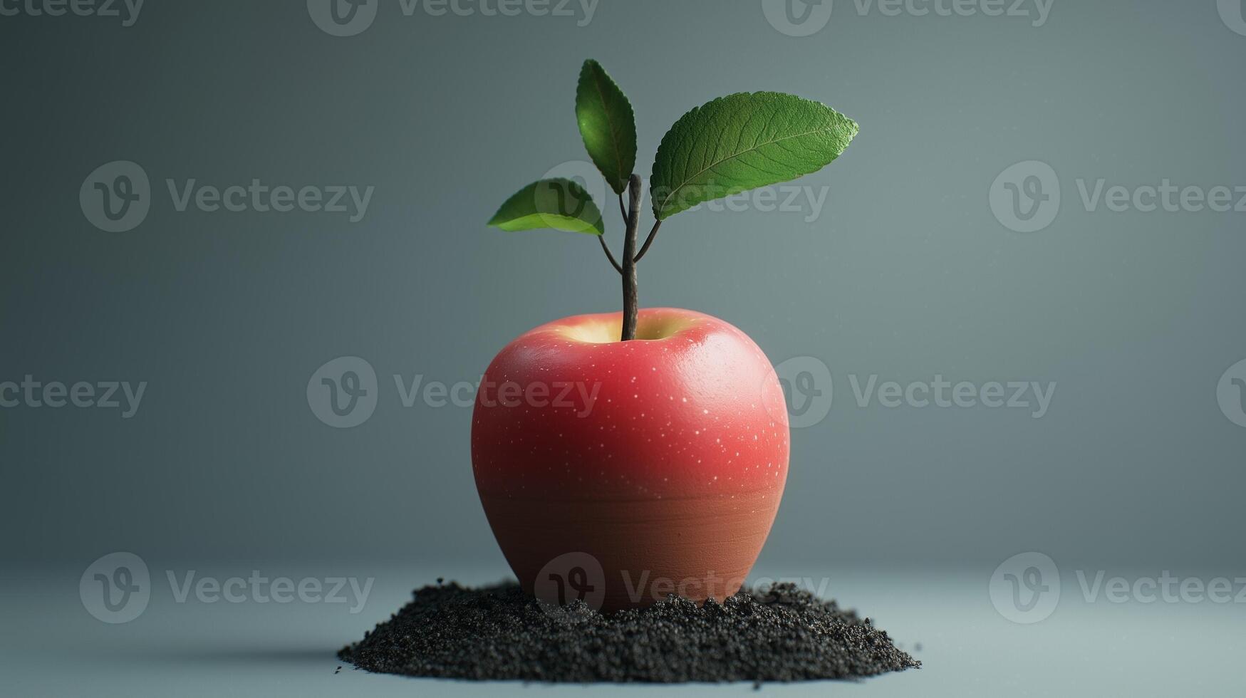 Mini plant red apple on soil for decoration nature care and healthy food lifestyle photo