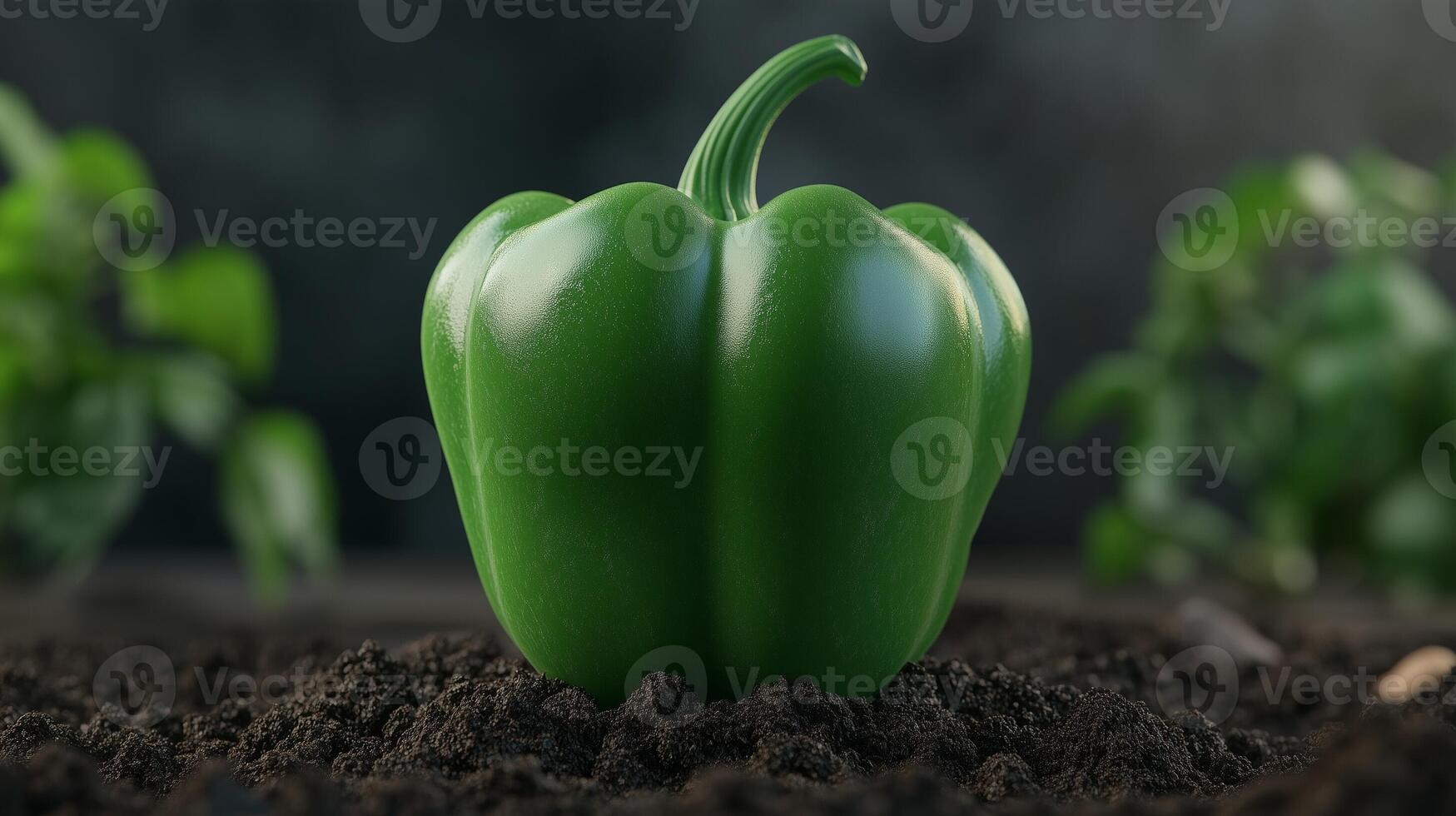 Green bell pepper vegetable clay pot and soil miniature house plant botanical decoration photo