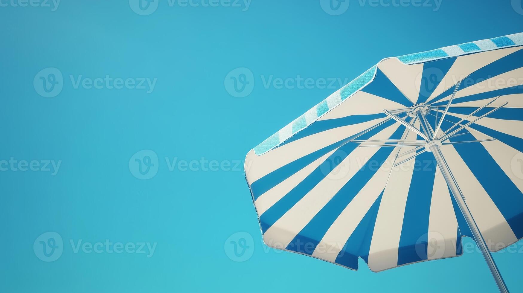 Umbrella beach blue and white with blue sky for sun protection photo