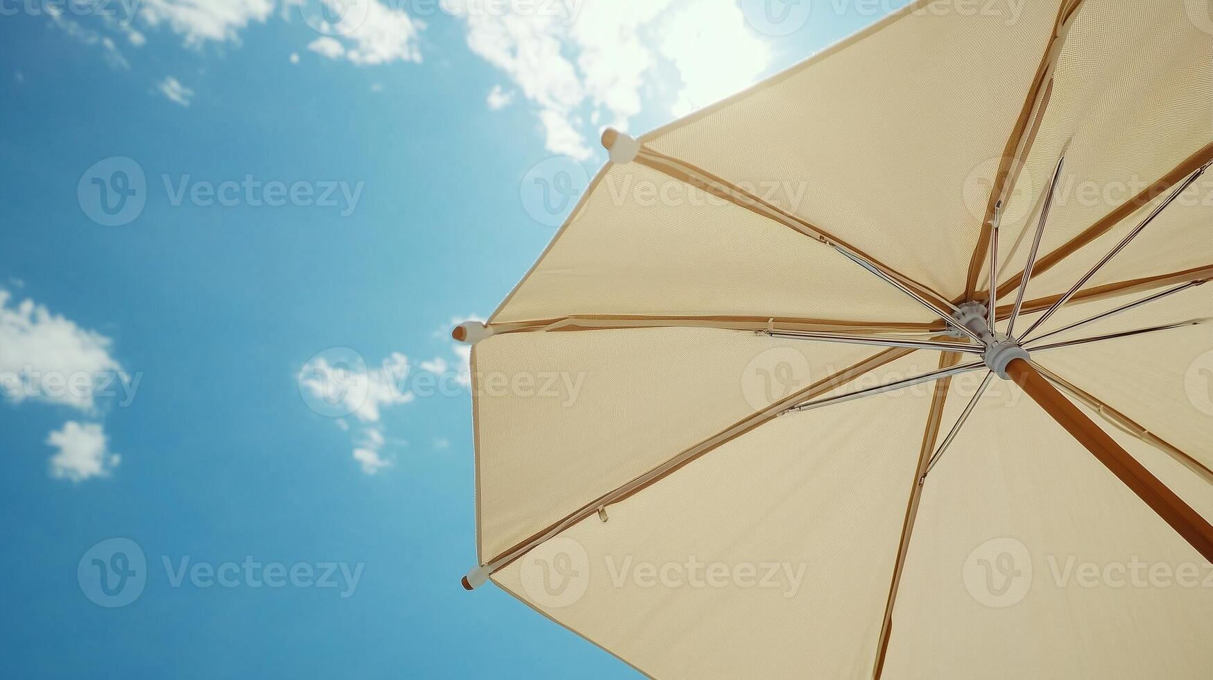 Umbrella beach white with blue sky for sun protection in holiday trip photo