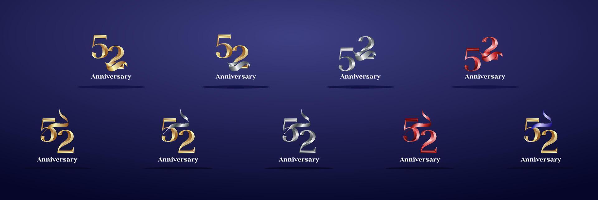 Luxury Logo 52th, 52th Elegant years happy anniversary, Creative design template for celebration, birthday, greeting and invitation. Gold color vector