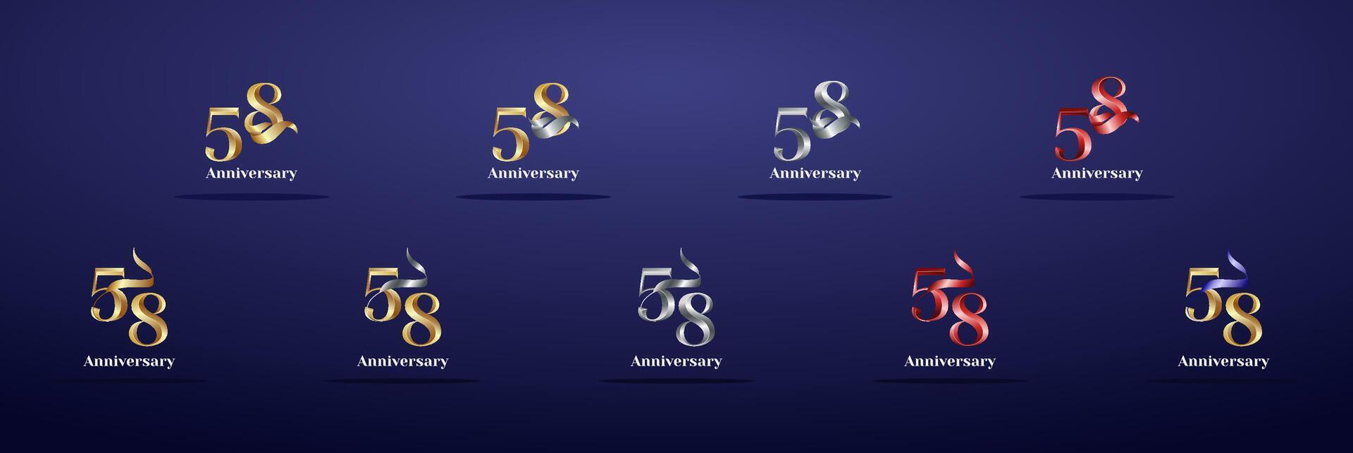Luxury Logo 58th, 58th Elegant years happy anniversary, Creative design template for celebration, birthday, greeting and invitation. Gold color vector