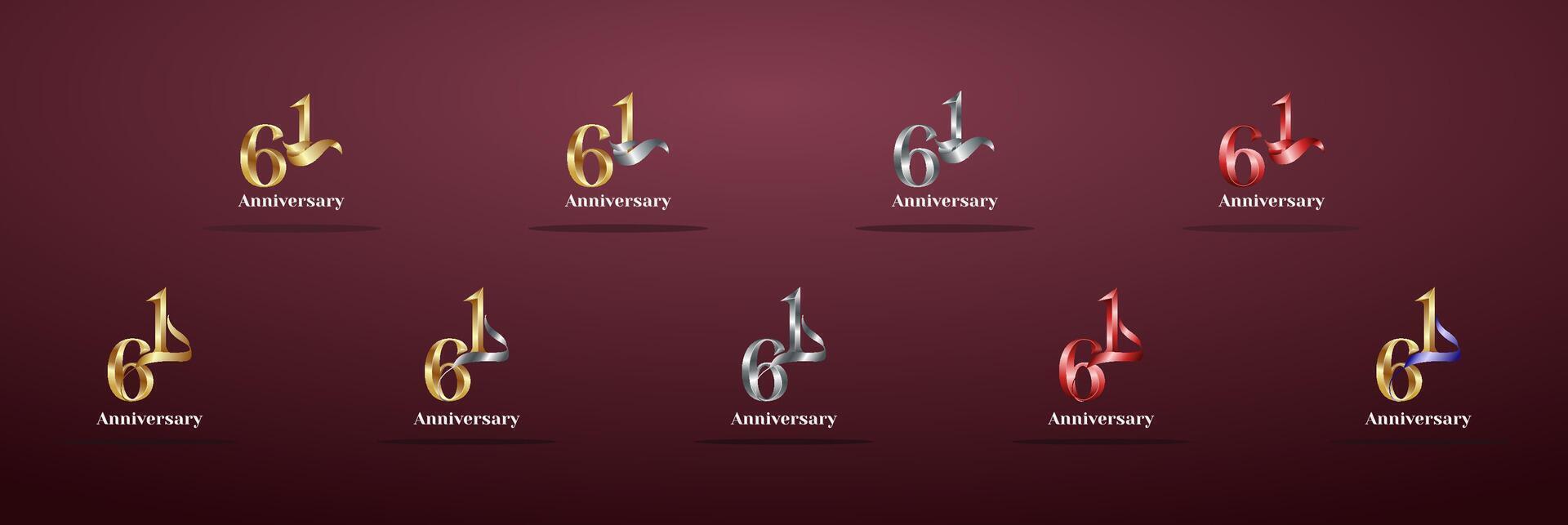 Luxury Logo 61th, 61th Elegant years happy anniversary, Creative design template for celebration, birthday, greeting and invitation. Gold color vector