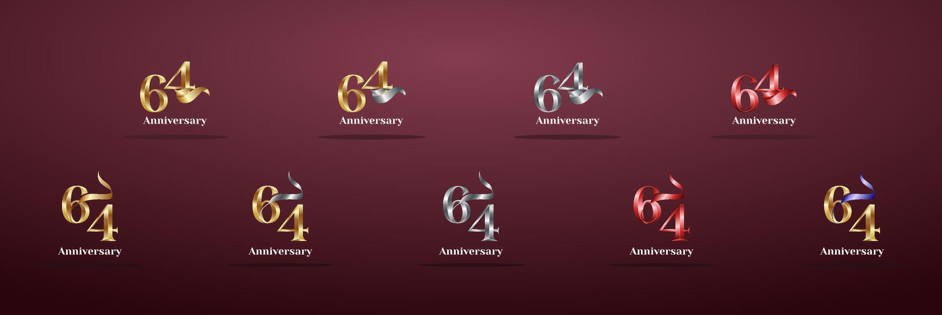 Luxury Logo 64th, 64th Elegant years happy anniversary, Creative design template for celebration, birthday, greeting and invitation. Gold color vector