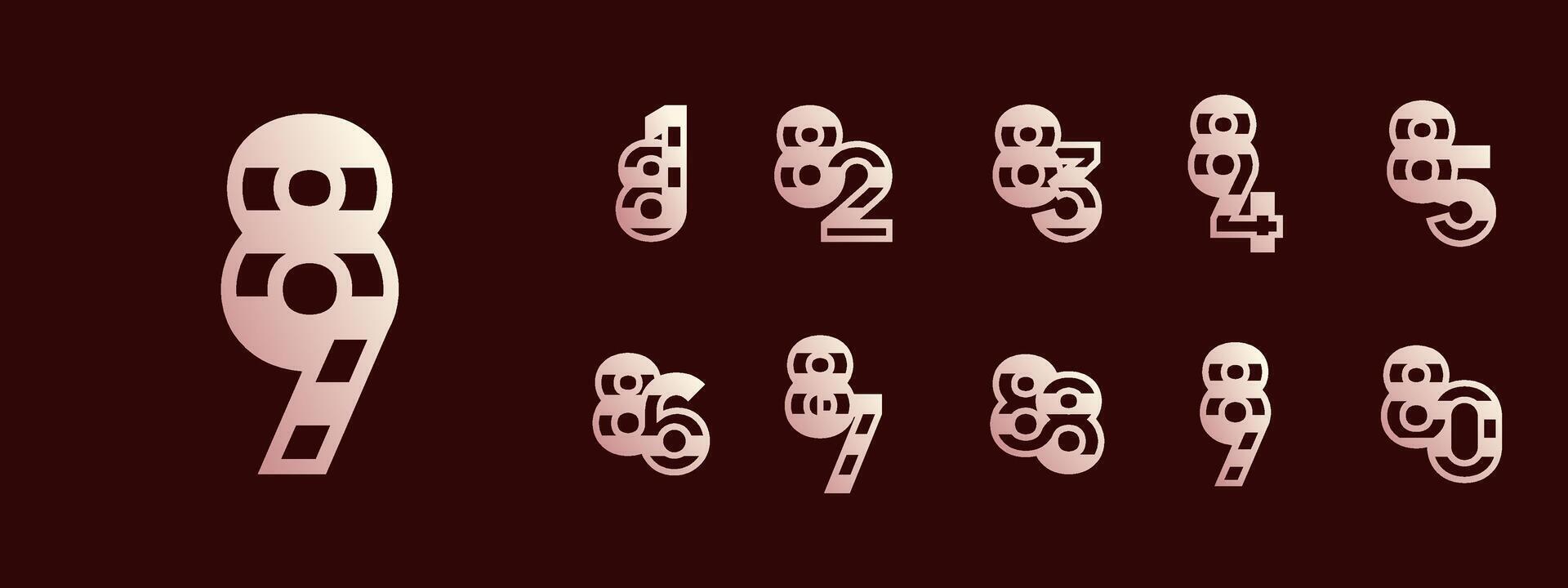 Logo 81th - 89th, 81-89 years happy anniversary, Creative design for celebration, birthday, greeting. Editable file vector