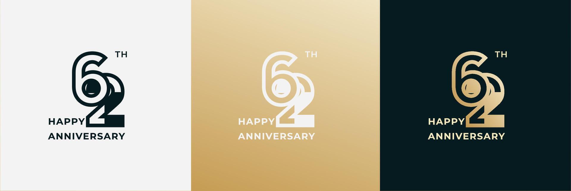Logo 62th, 62 anniversary, Creative template for celebration, birthday, greeting and invitation. Editable file vector
