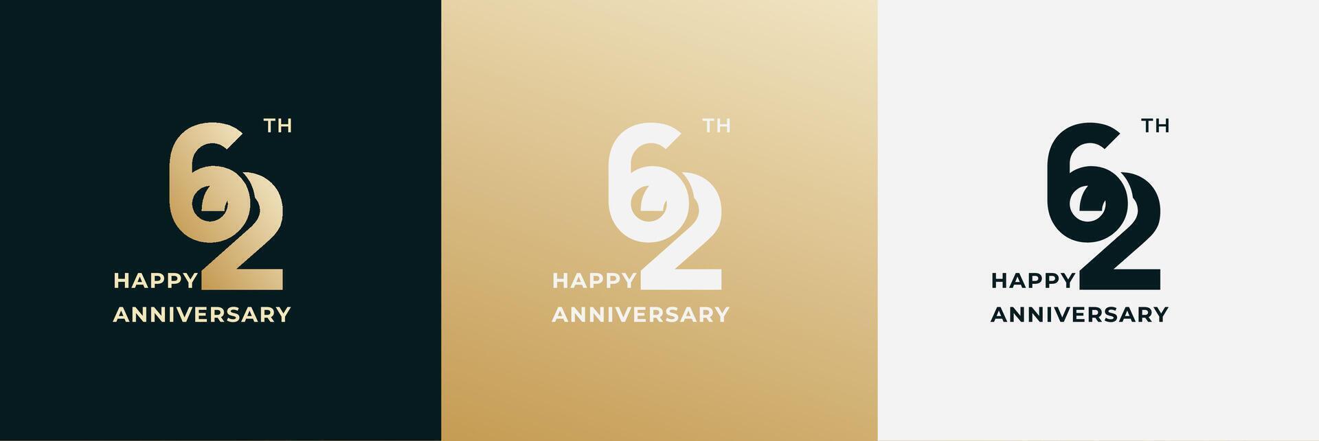 Logo 62 th, 62 years anniversary, Creative design celebration, birthday, greeting and invitation. Editable file vector