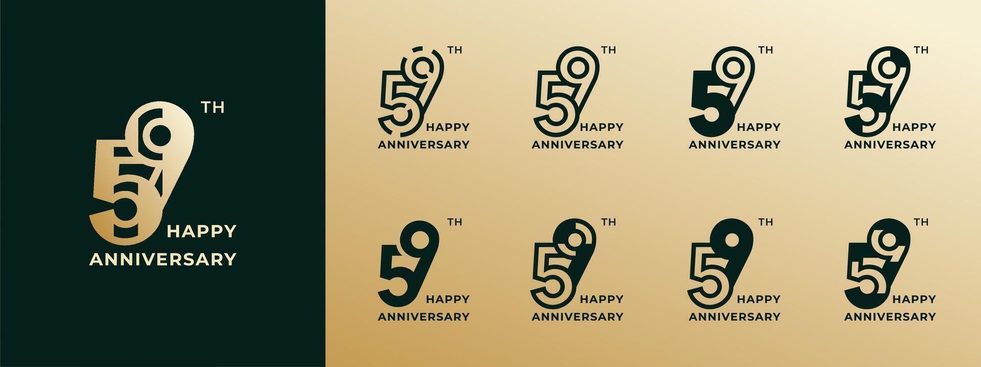 Logo 59 th, years happy anniversary gold, Creative design template for celebration, birthday, greeting and invitation. Editable file vector