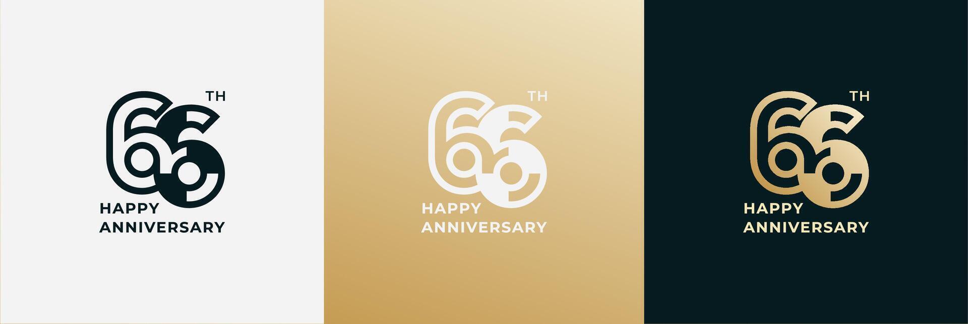 Logo 66th, years anniversary, Creative template for celebration, birthday, greeting and invitation. Editable file vector