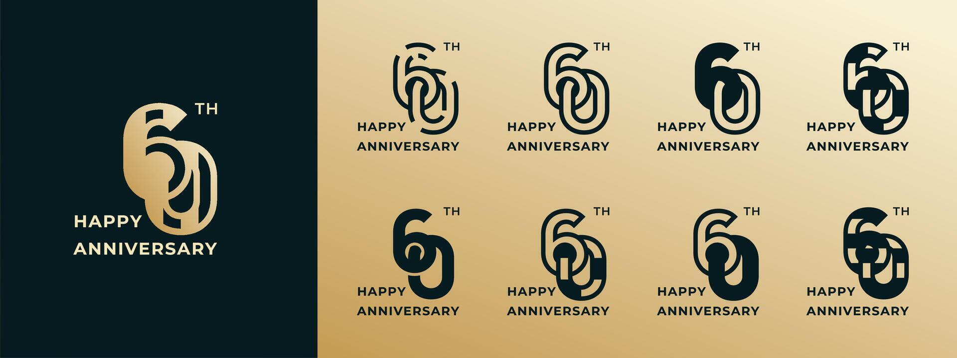 Logo 60th, 60 years anniversary gold, Creative design template for celebration, birthday, greeting and invitation. Editable file vector