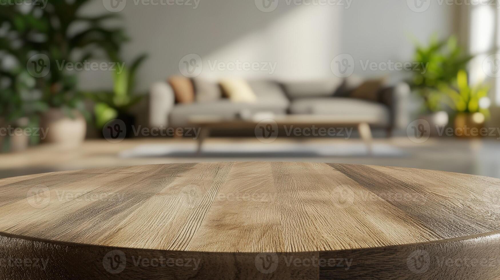 Cozy living room with a wooden table and natural light in the afternoon photo