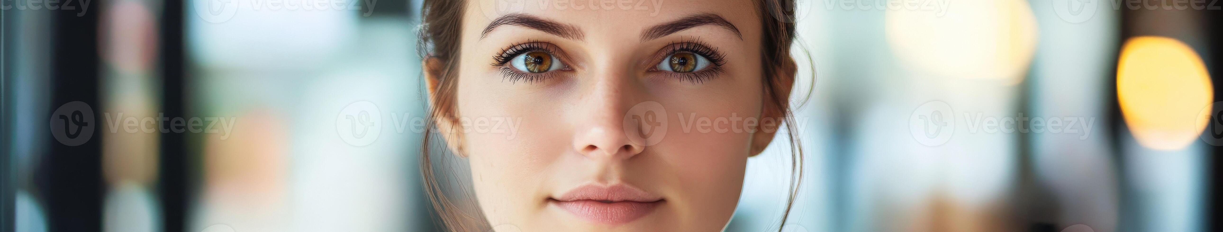 A woman's face is reflected in a mirror photo