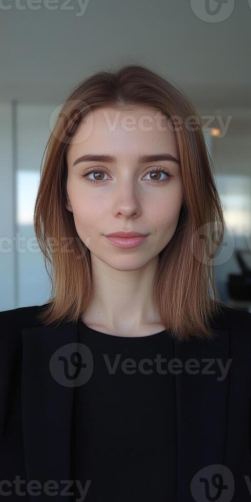 Young professional posing at the office during daytime with natural light photo