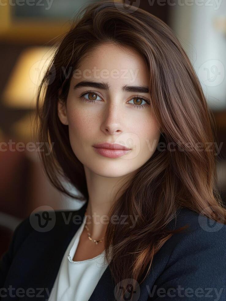 Elegant portrait of a young woman in a modern indoor setting photo