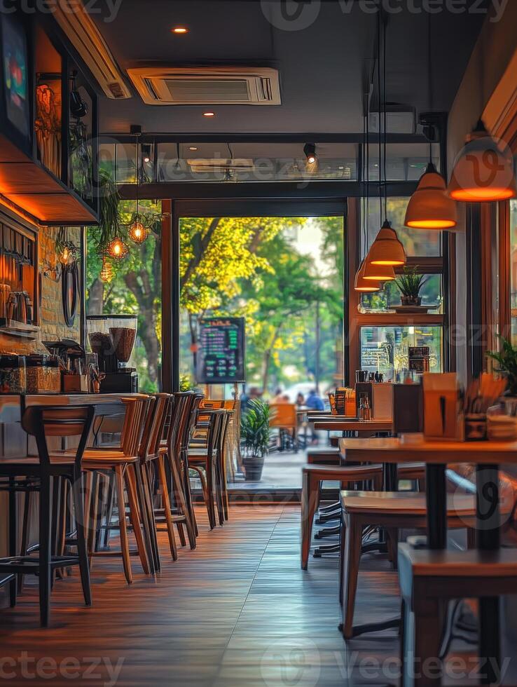 Cozy and inviting empty restaurant with natural light during daytime photo
