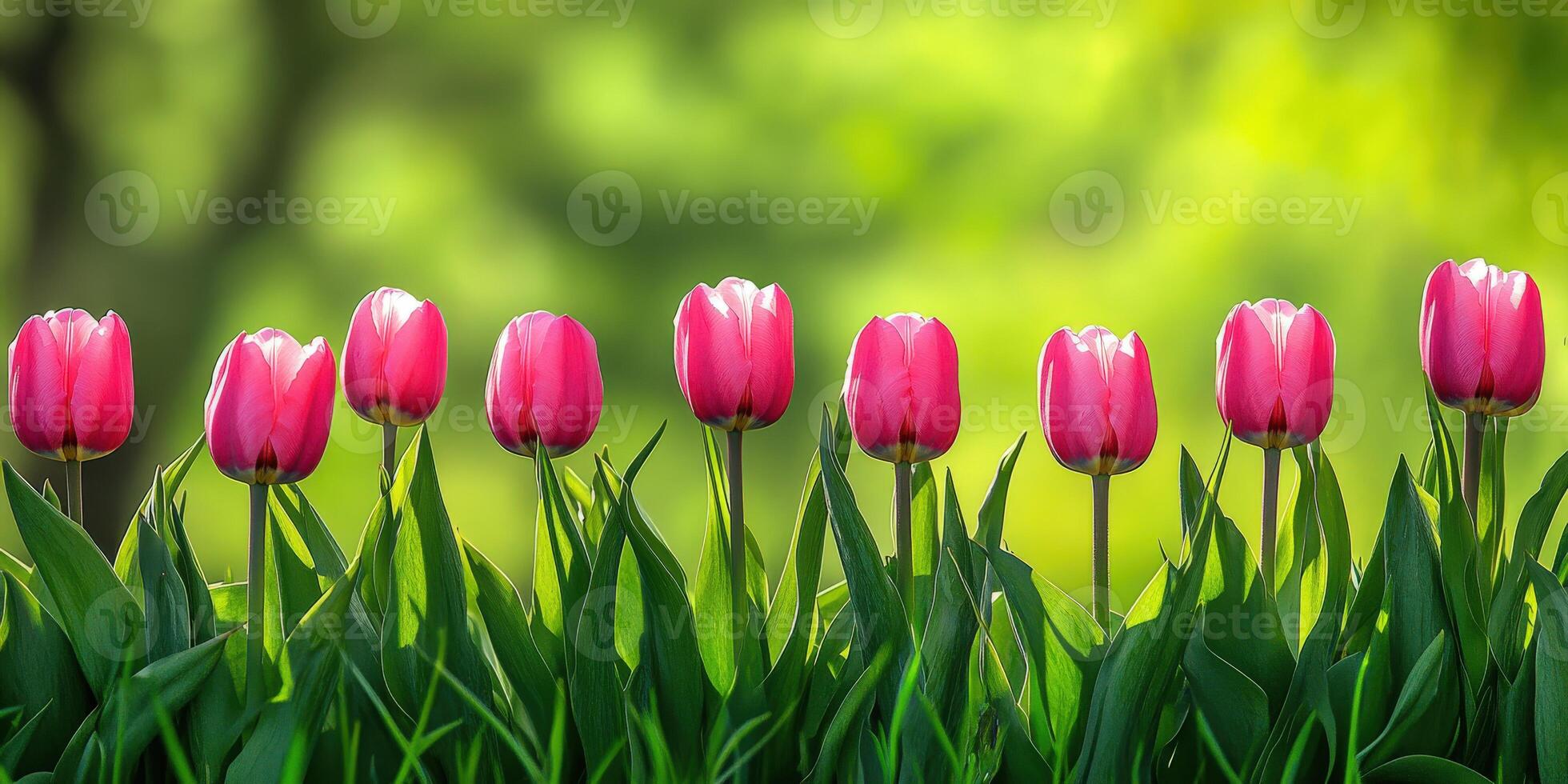 A vibrant field of tulips flourishes under the warm spring sunlight photo