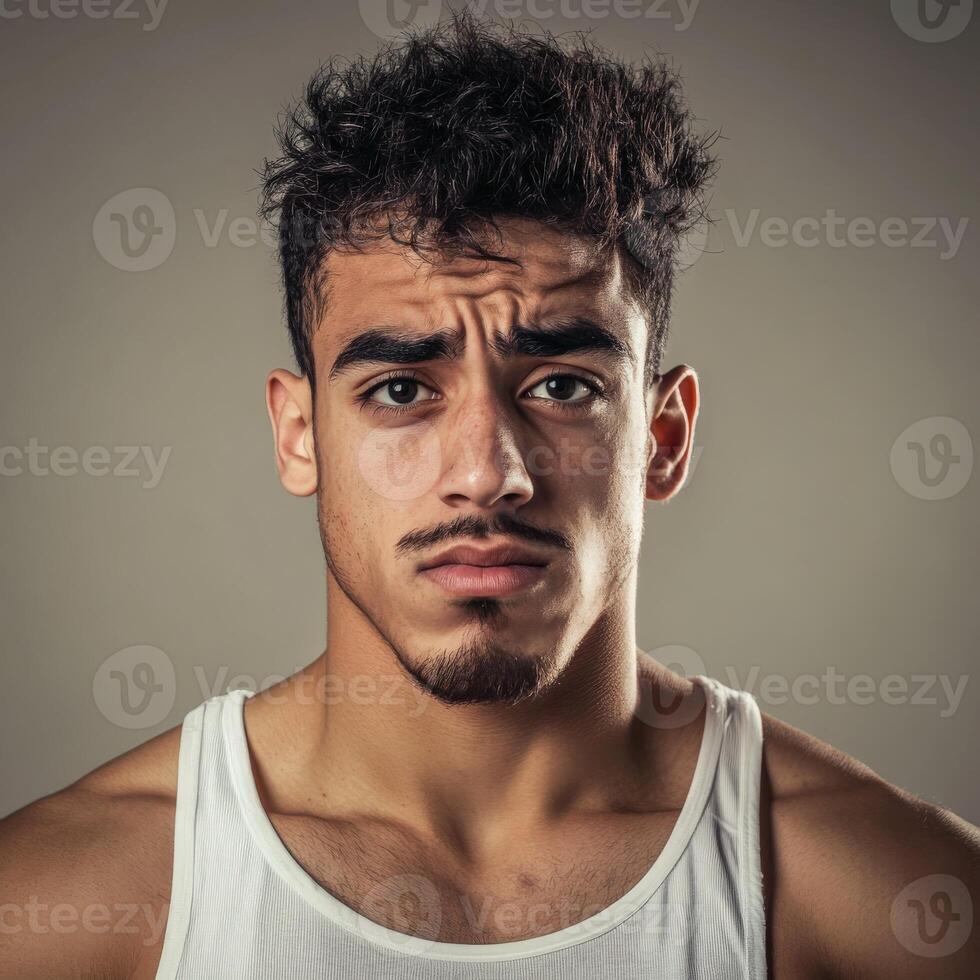 Athletic handsome man posing confidently in a neutral backdrop photo
