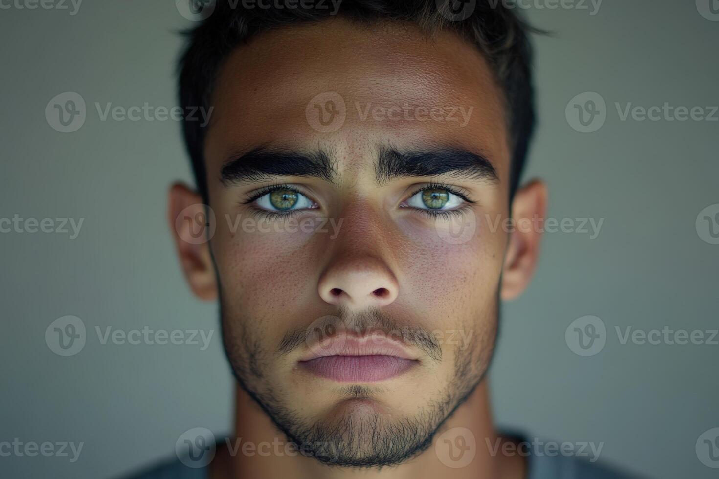 Athletic handsome man with striking green eyes and defined features photo