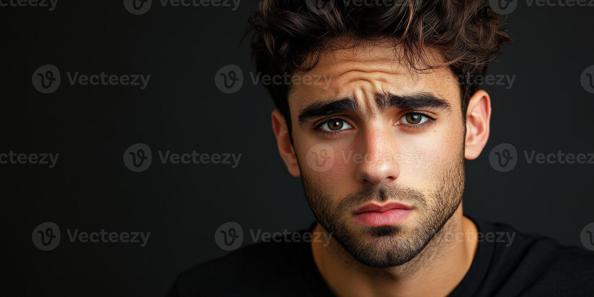 Athletic man with a serious expression on a dark background photo