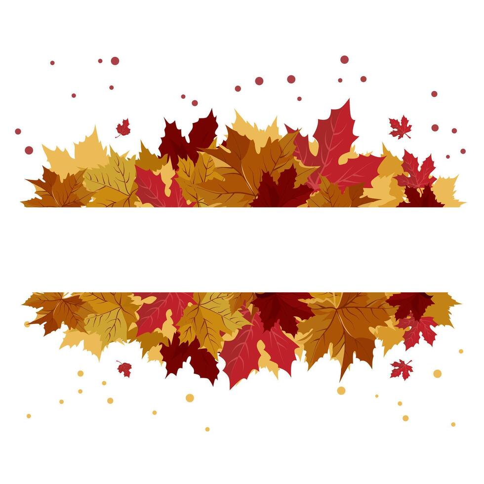 isolated rectangular frame of yellow dry maple autumn leaves. Border for text and lettering. Isolated flat illustration with brown plants for design, greeting card, banner, flyer, sale, poster vector
