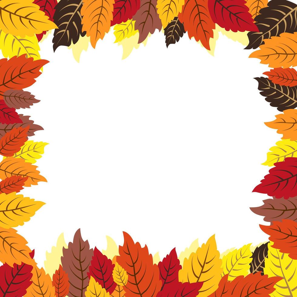 isolated square frame of yellow dry alder autumn leaves. Border for text and lettering. Isolated flat illustration with brown plant for design, greeting card, banner, board, flyer, sale, poster vector
