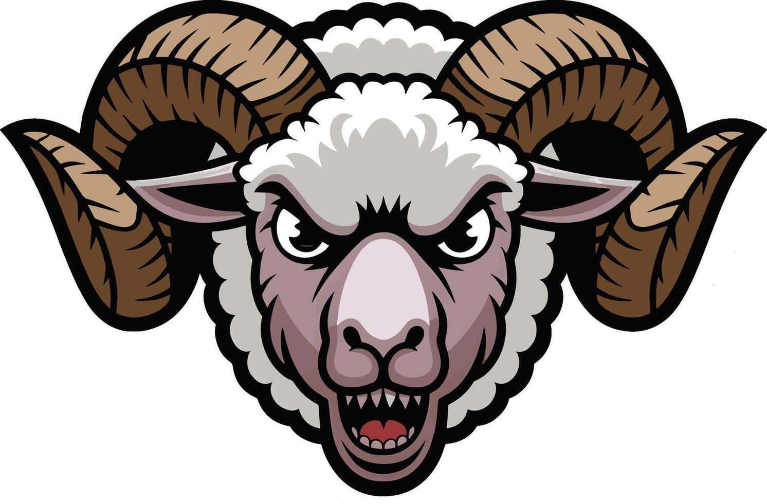 Angry sheep head cartoon illustration, sheep head art design. Ai generate vector