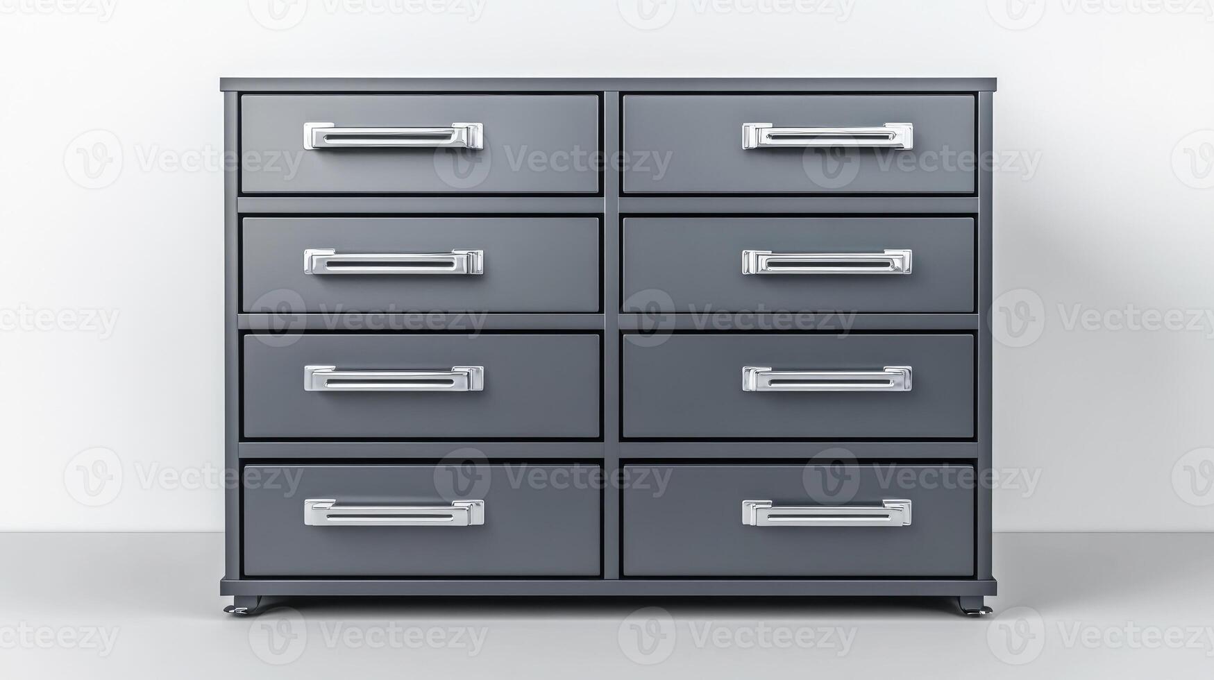 Modern grey drawer unit standing in an empty room photo