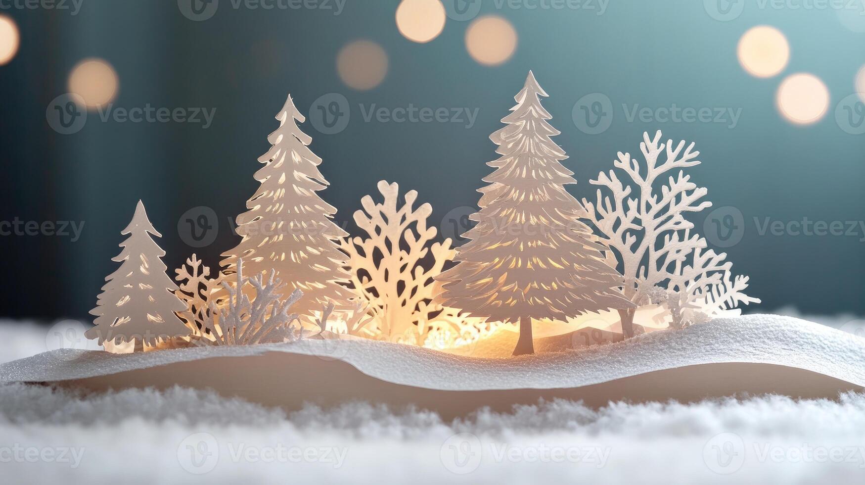 Paper christmas trees creating festive atmosphere with warm light photo