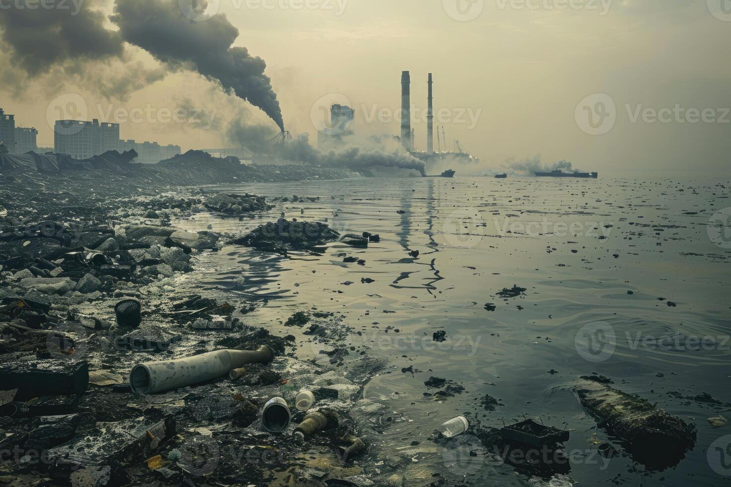Industrial pollution emitting toxic smoke polluting the environment photo