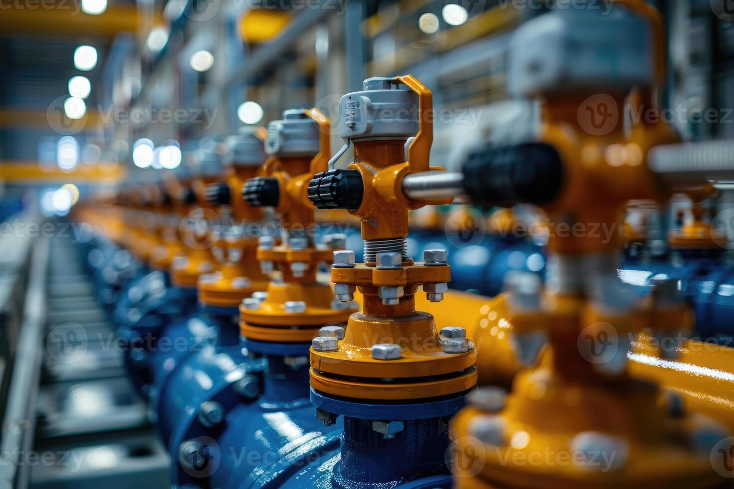 Industrial valves controlling pressure and flow in a pipeline system photo