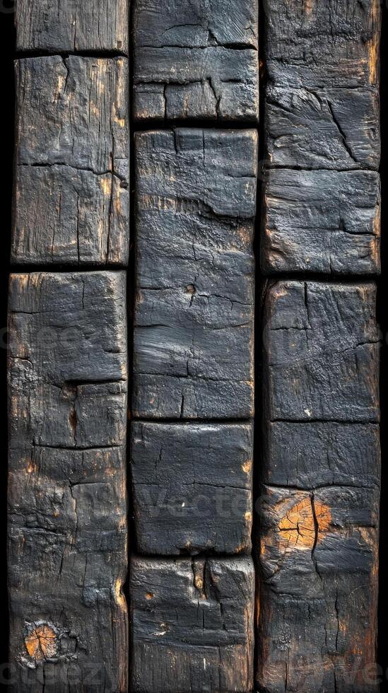 Close up of charred wood grain forming abstract patterns photo