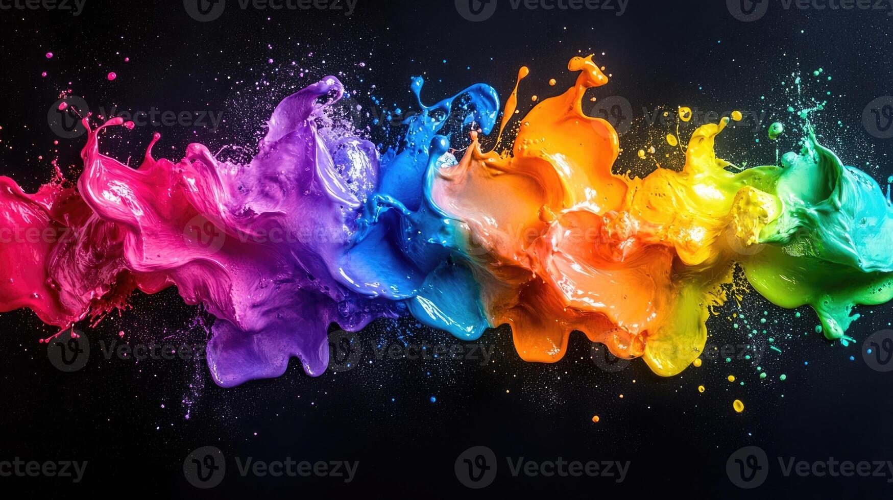 Colorful paint splashing and mixing together on black background photo