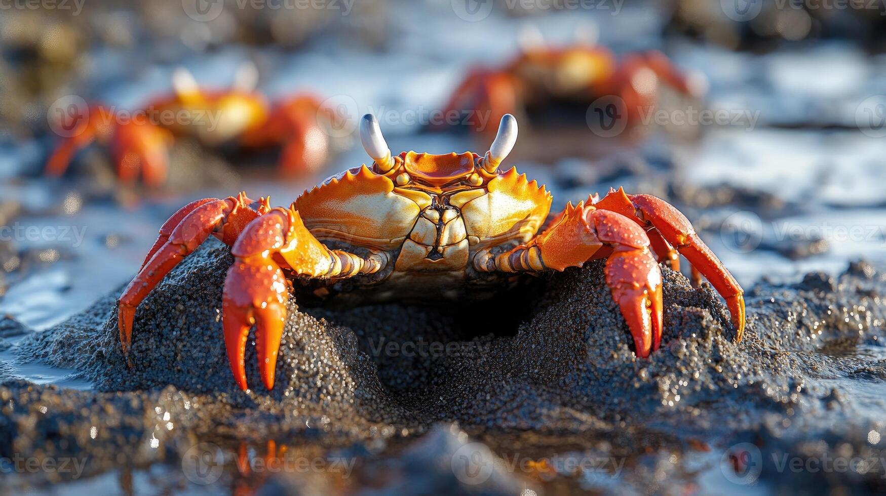 Sally lightfoot crab posing on the rocks in galapagos islands photo