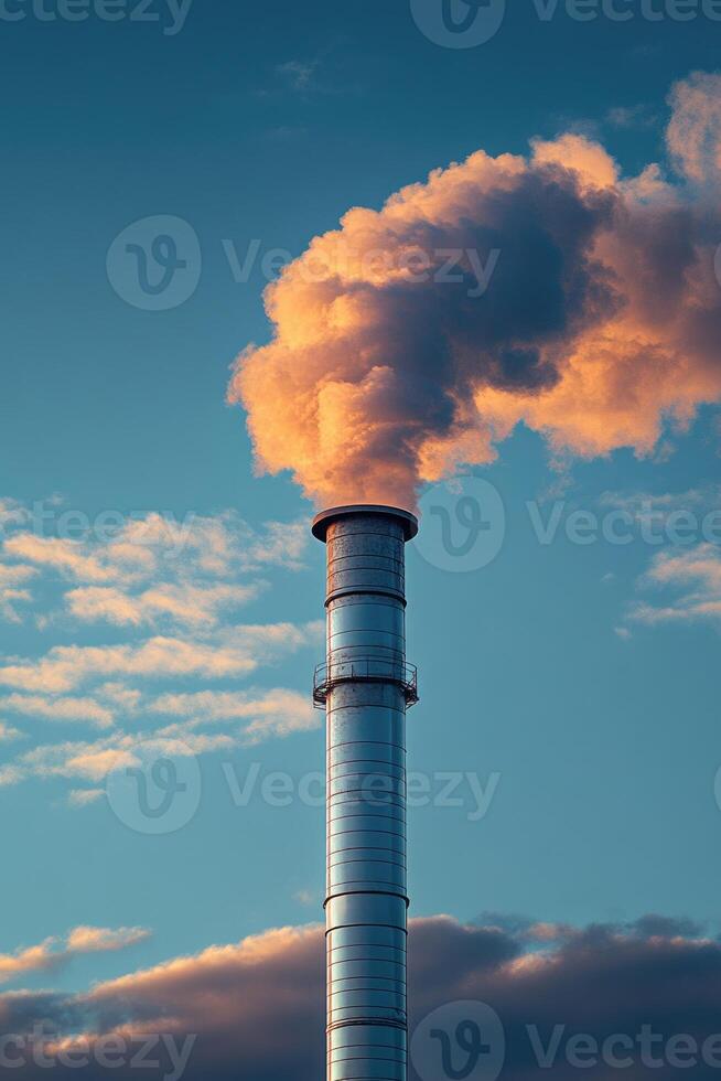 Industrial chimney releasing pollution into the atmosphere photo