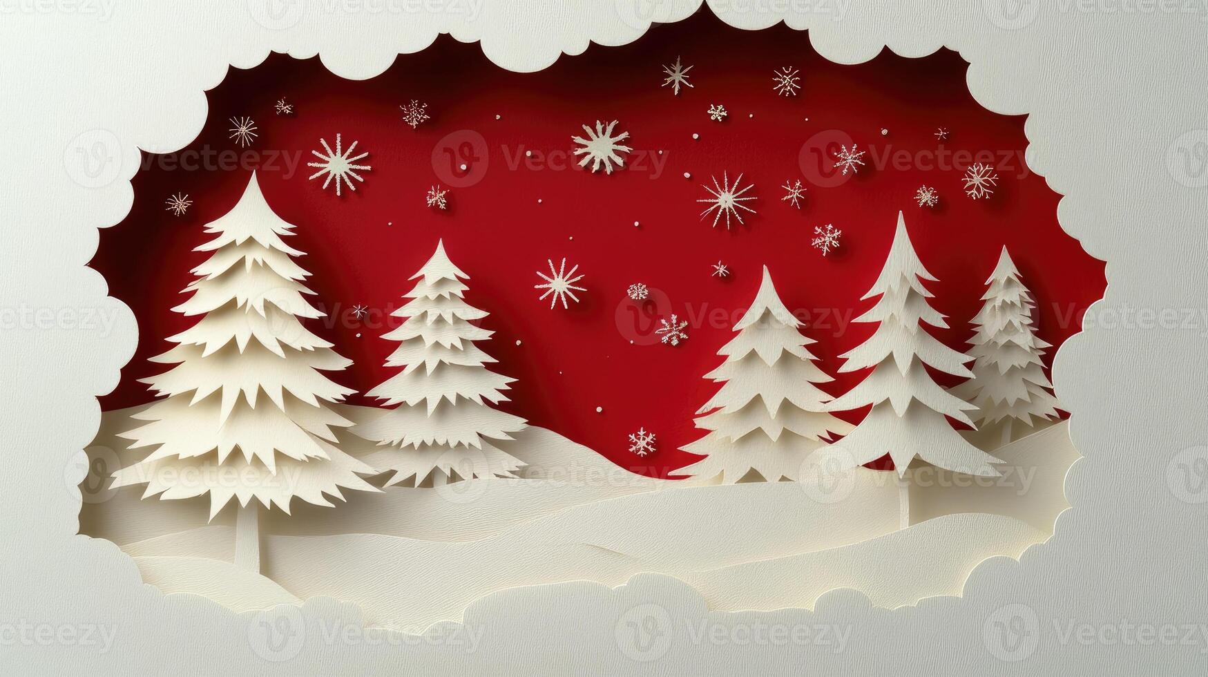 Festive paper craft illustration depicting a snowy forest at christmas time photo