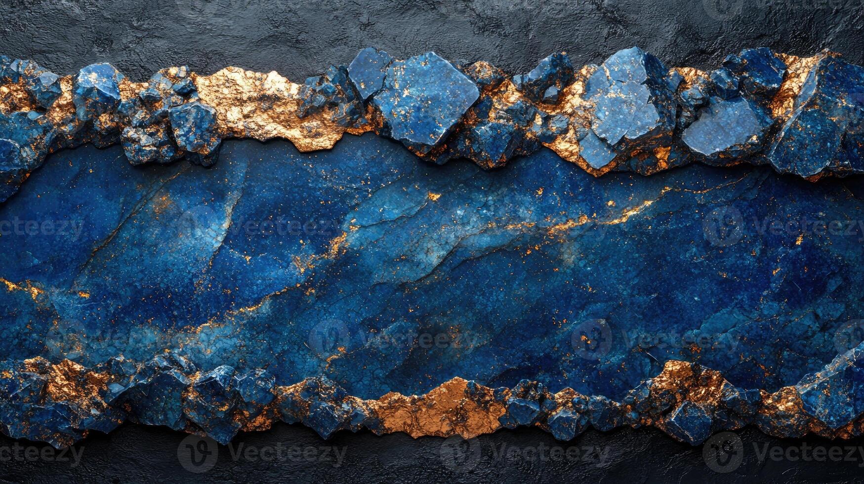 Blue gemstone wall shining with golden veins background texture photo