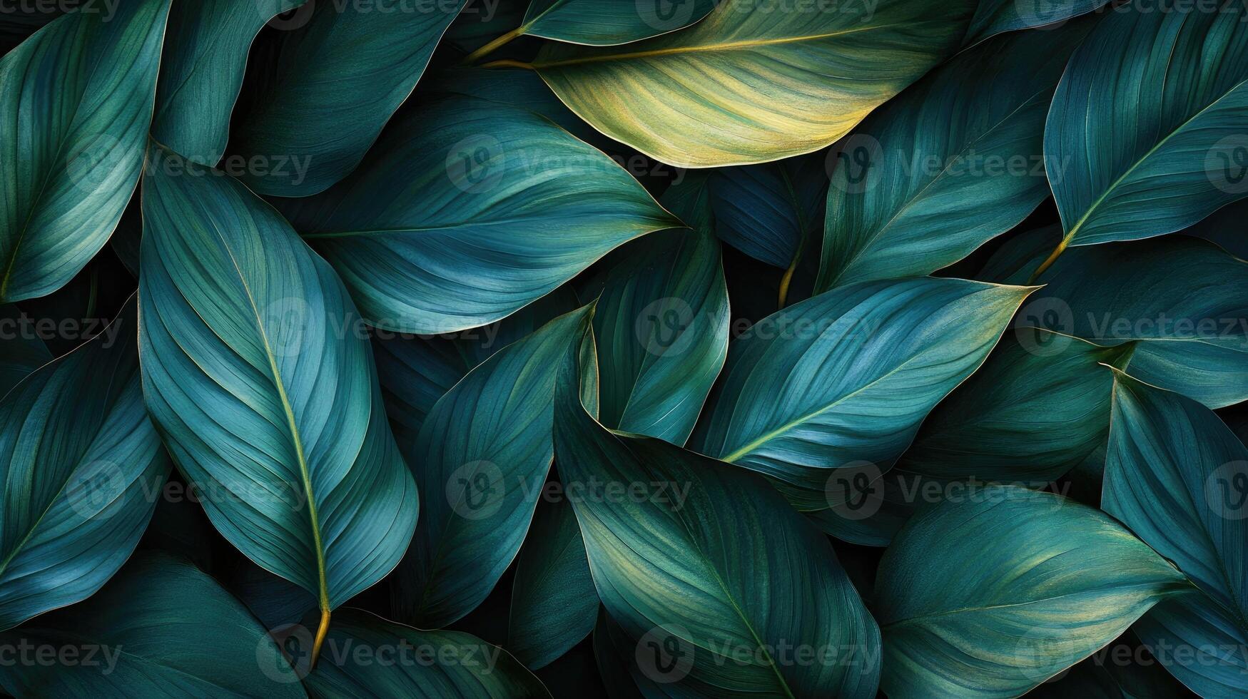 Tropical green leaves pattern forming natural background with copy space photo