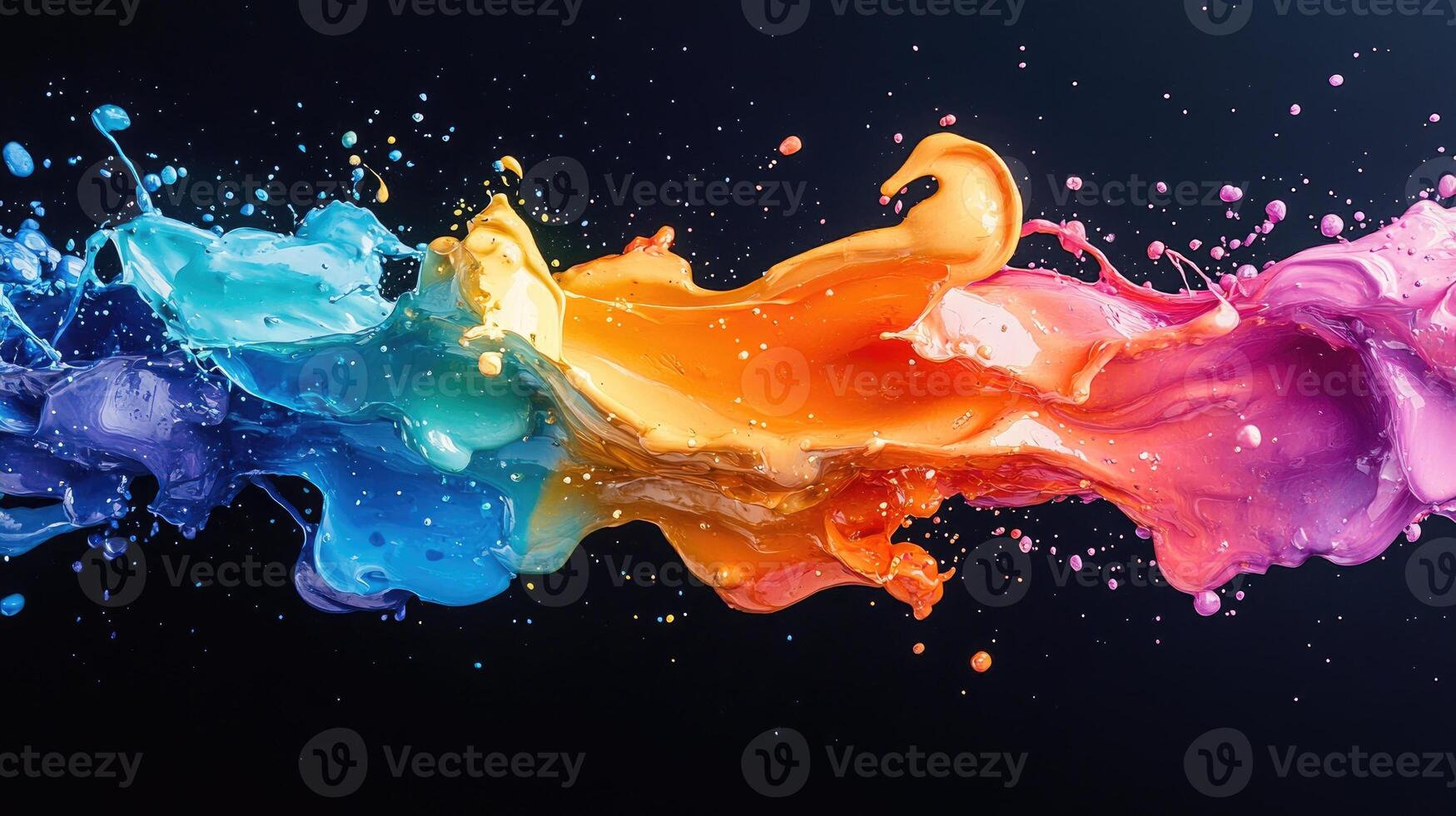 Colorful paint splashing and mixing together on black background photo