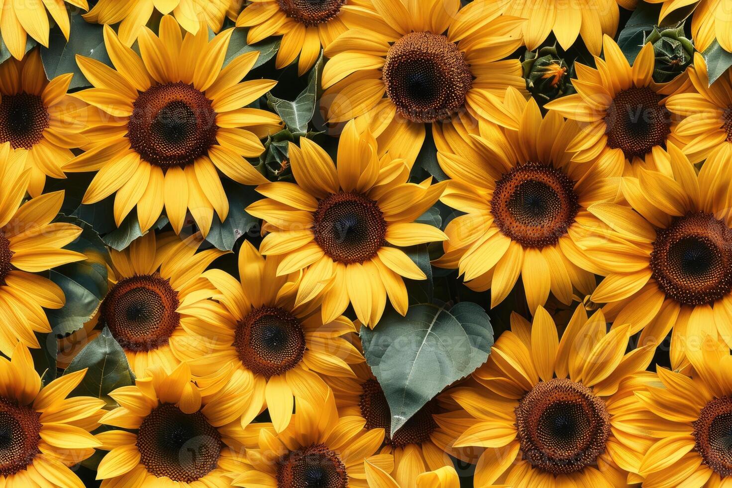 Sunflowers blooming in a field of yellow petals, seamless pattern photo