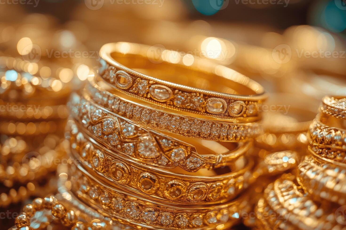 Gold chains and bracelets sparkling in the sunlight photo