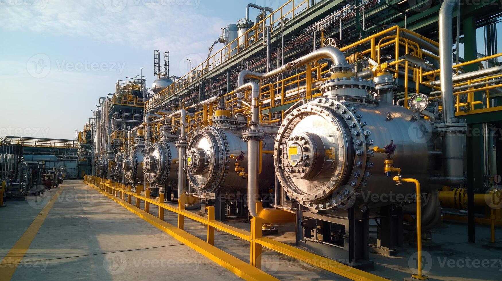 Industrial heat exchangers at petrochemical plant on a sunny day photo
