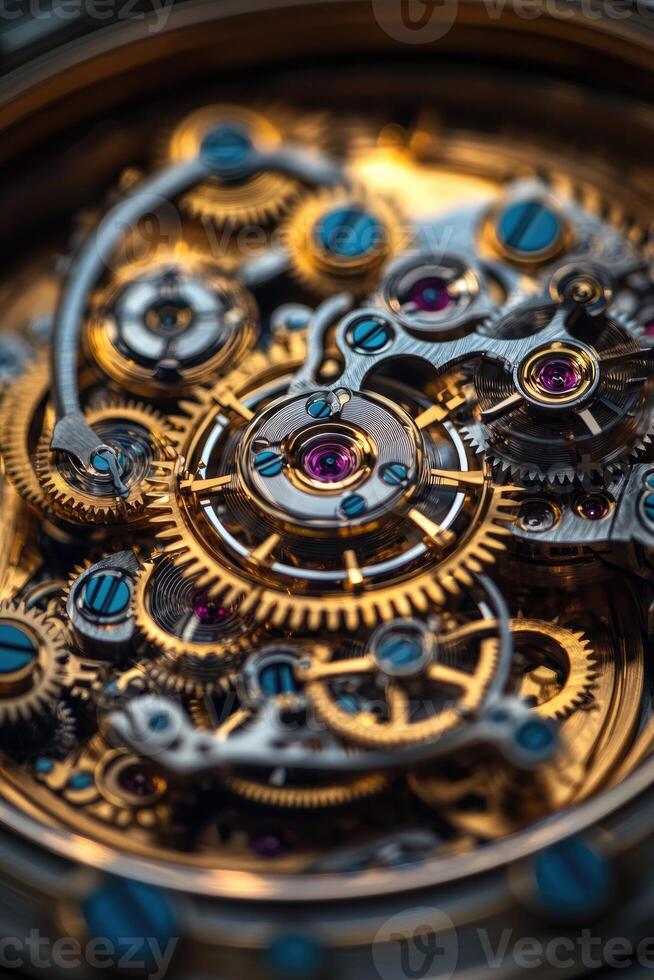 Skeleton watch movement showing intricate gears and mechanical parts photo