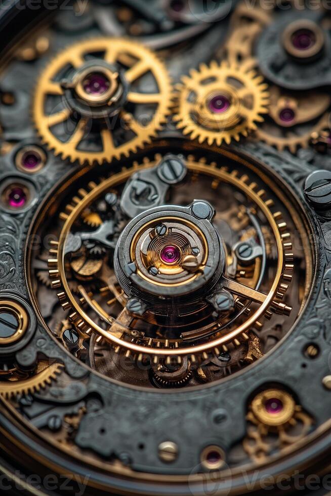 Skeleton watch movement showing intricate gears and mechanical parts photo