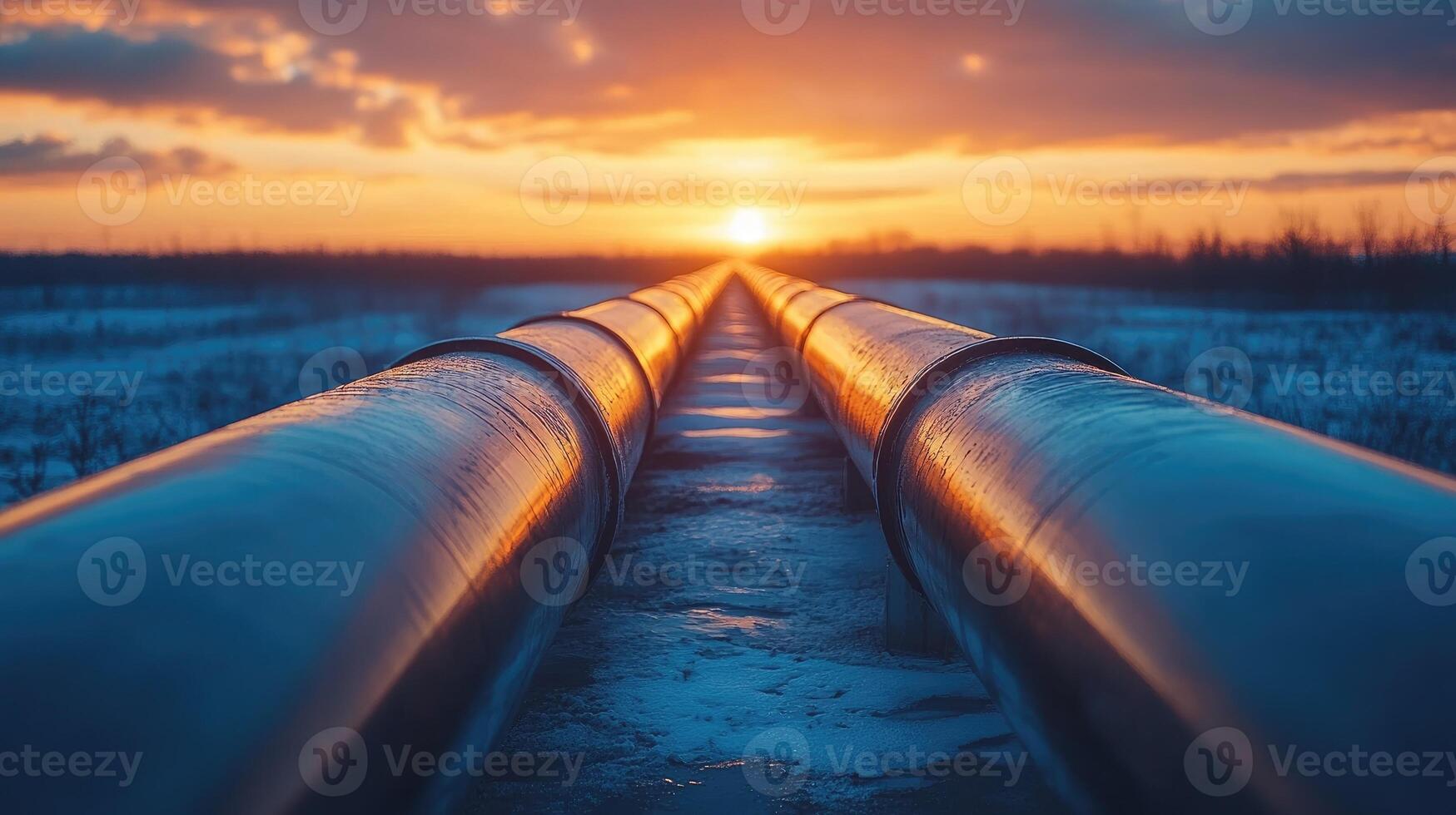 Pipeline system transporting natural gas under sunset sky photo