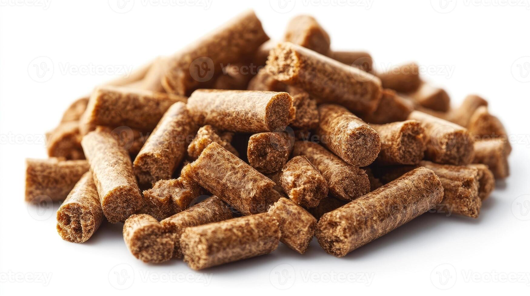 Pile of dry dog food lying on white background photo