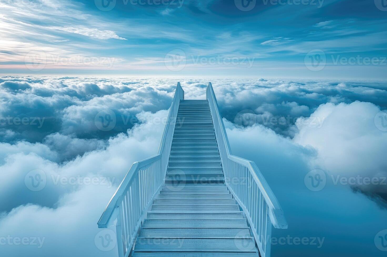Stairway leading to a blue sky with clouds photo